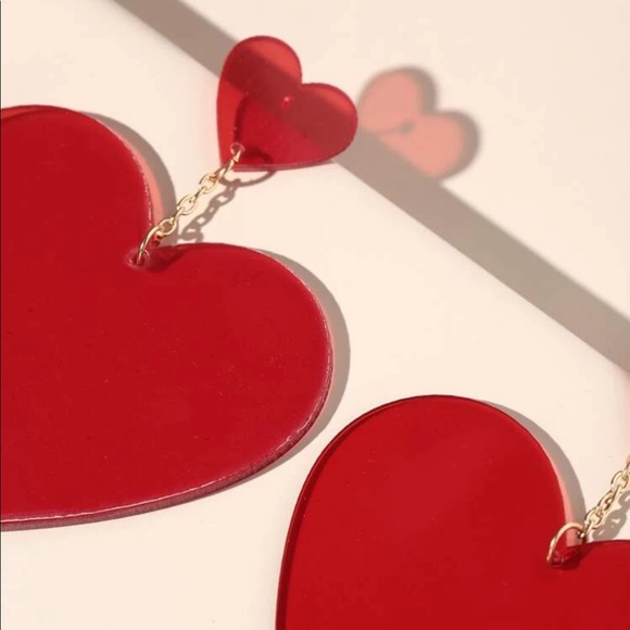 COPY - NEW Super Cute Red Heart Drop Earrings - Picture 3 of 3